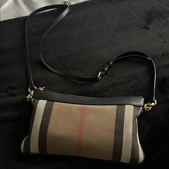Burberry Handbags - Burberry Tan and Black Striped Canvas Crossbody